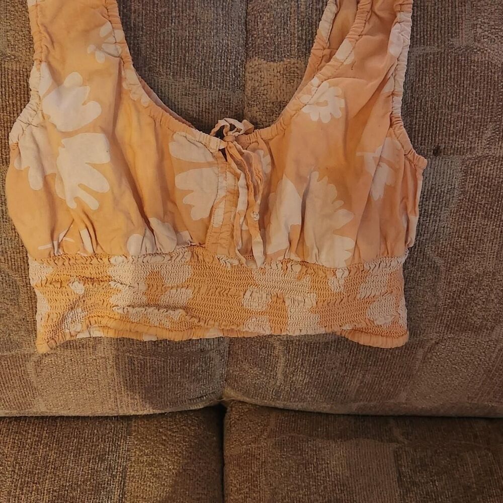 American Eagle Floral Smocked Crop Top coastal cottagecore summer feminine MED - Picture 2 of 7